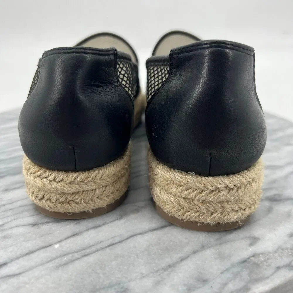 Karl Lagerfeld Womens 8 Shoe Black Adila Leather Mesh Platform Espadrille SlipOn